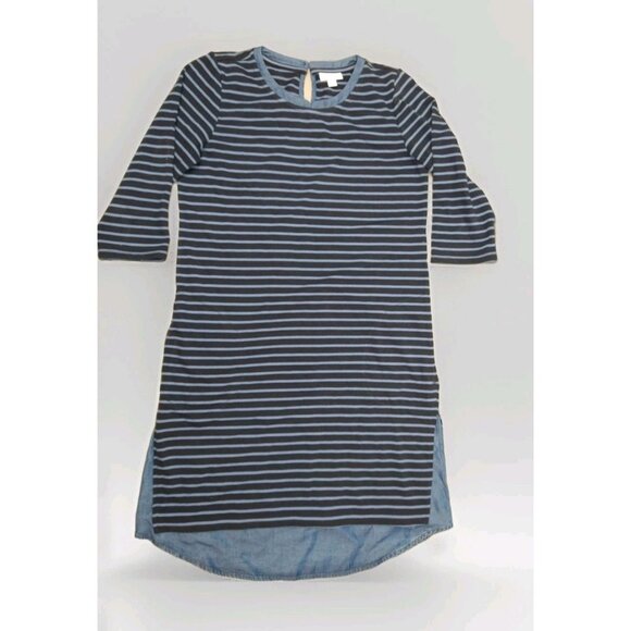 J. Jill Stripe Denim Shift Dress Women XS Blue Cotton Nautical Coastal Comfy - Picture 1 of 9